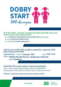 Plakat 300 plus Dobry Start spotkanie PUE Głowno