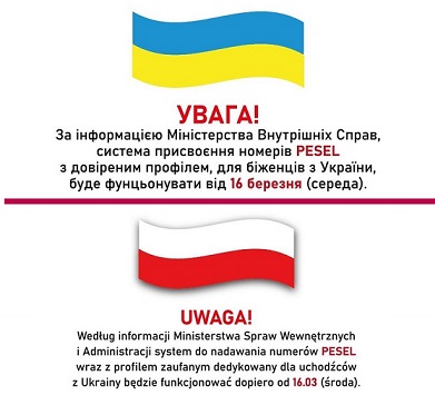 Klauzula informacyjna dotycząca przetwarzania danych osobowych obywateli Ukrainy w związku z nadaniem numeru PESEL oraz prowadzeniem przez ministra właściwego ds. informatyzacji rejestru obywateli Ukrainy